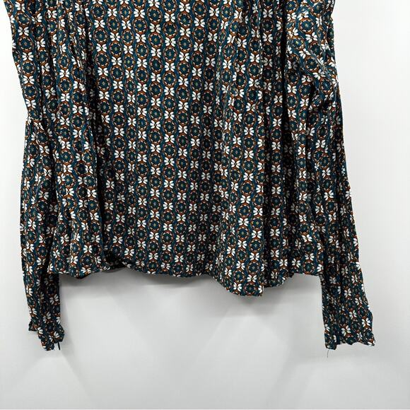 Zara Blue, White & Orange Floral Print Long Sleeve Top Size M - Picture 3 of 10